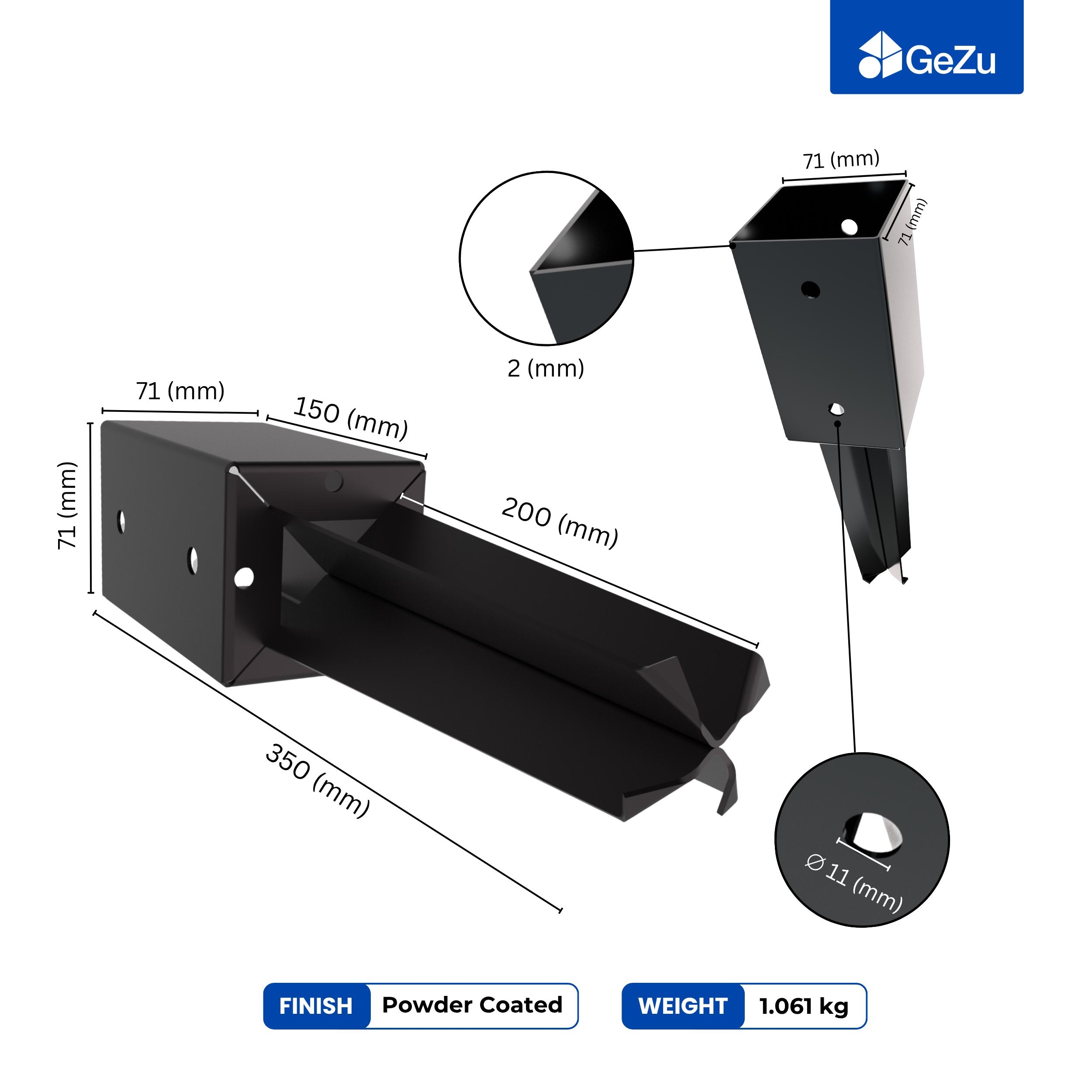 Ancre à enfoncer Revêtement en Poudre Noir 71 x 71 mm pour poteau en bois carrés GeZu Impex - 2