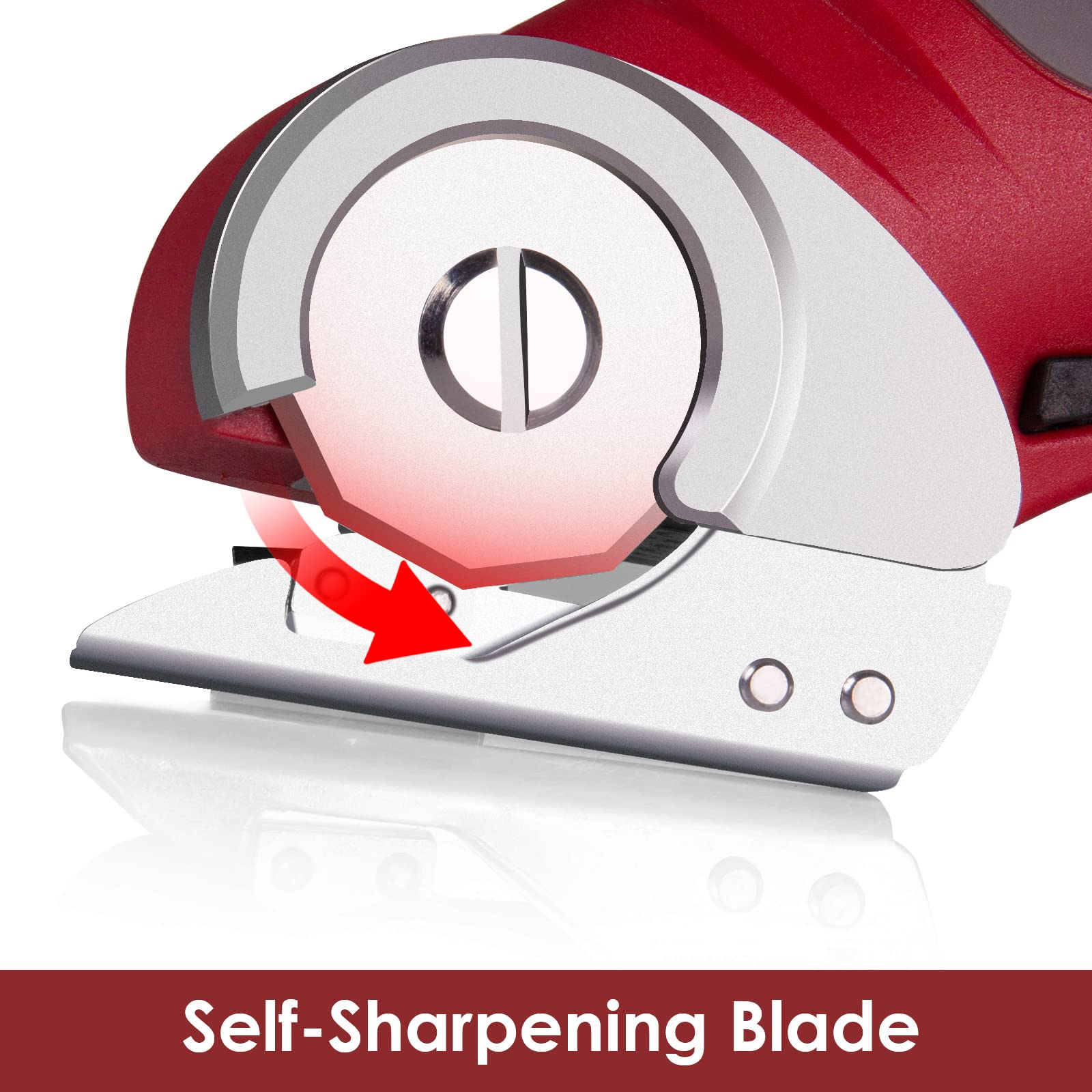 Tesoura de costura elétrica rotativa com fecho de segurança, pode cortar cartão, couro, alcatifa, plástico, vermelho - 3
