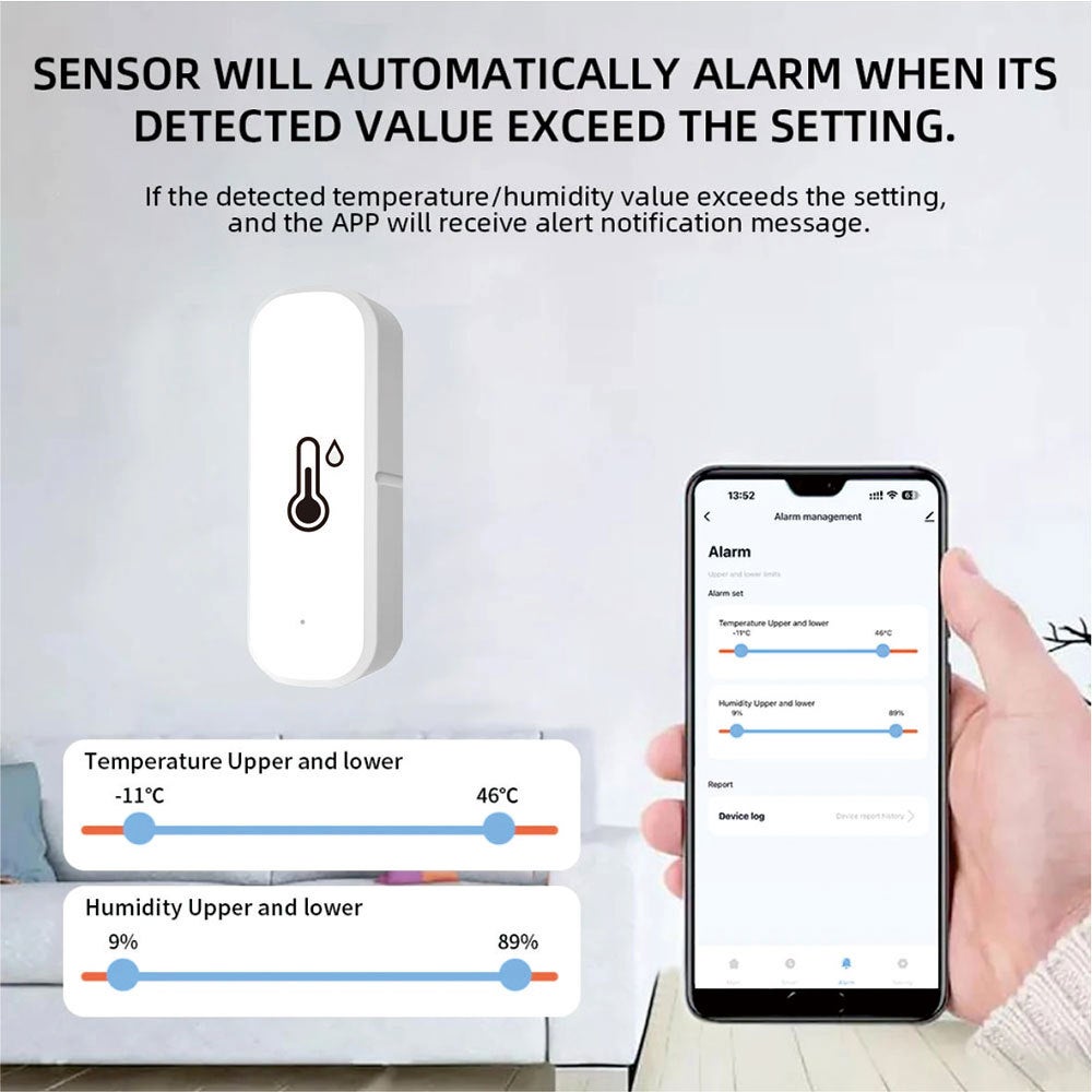 Lot de 4 capteurs de thermomètre hygromètre WiFi, capteur d'humidité de température sans fil avec alerte de notification d'application à distance - 4
