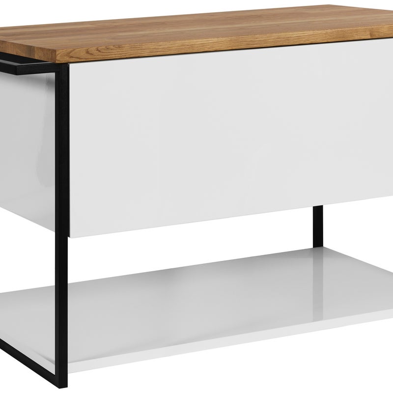 Szafka łazienkowa LOV 80 cm biały połysk lakierowana blat drewniany