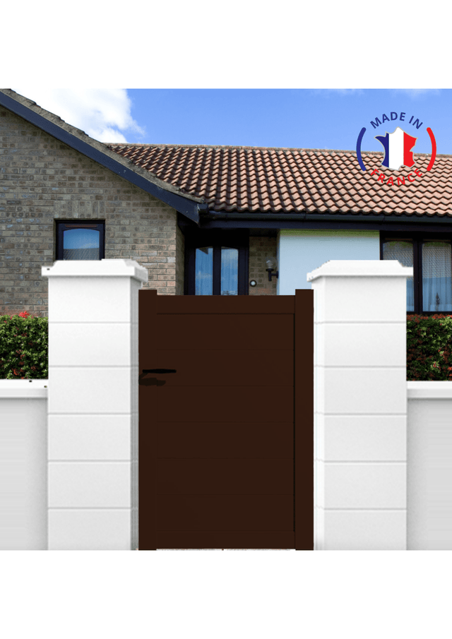 Portillon aluminium modèle plein en kit dimensions L.1000 (entre piliers) x H.1700 mm Couleurs Marron (RAL 1247)