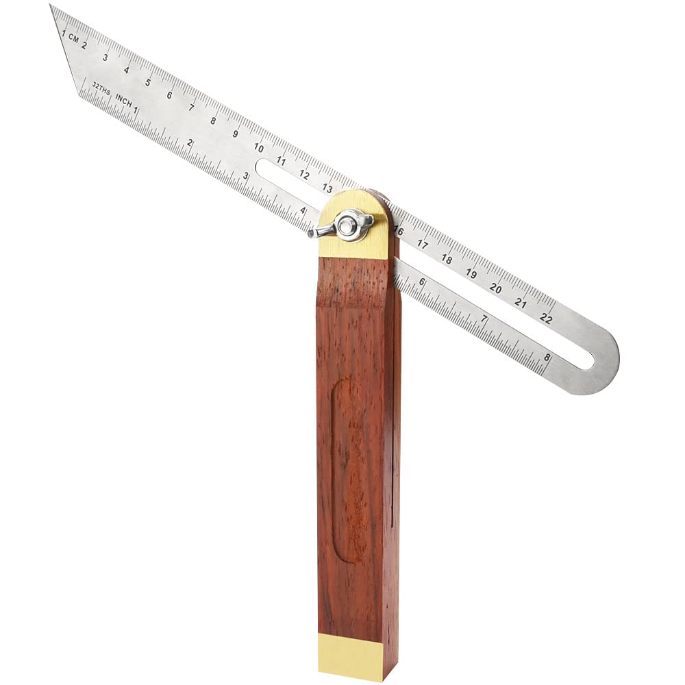 Regulowany kątownik ciesielski, przesuwny kątownik 23 cm (9 cali), uchwyt z twardego drewna, ostrze ze stali nierdzewnej, narzędzie do pomiaru kąta