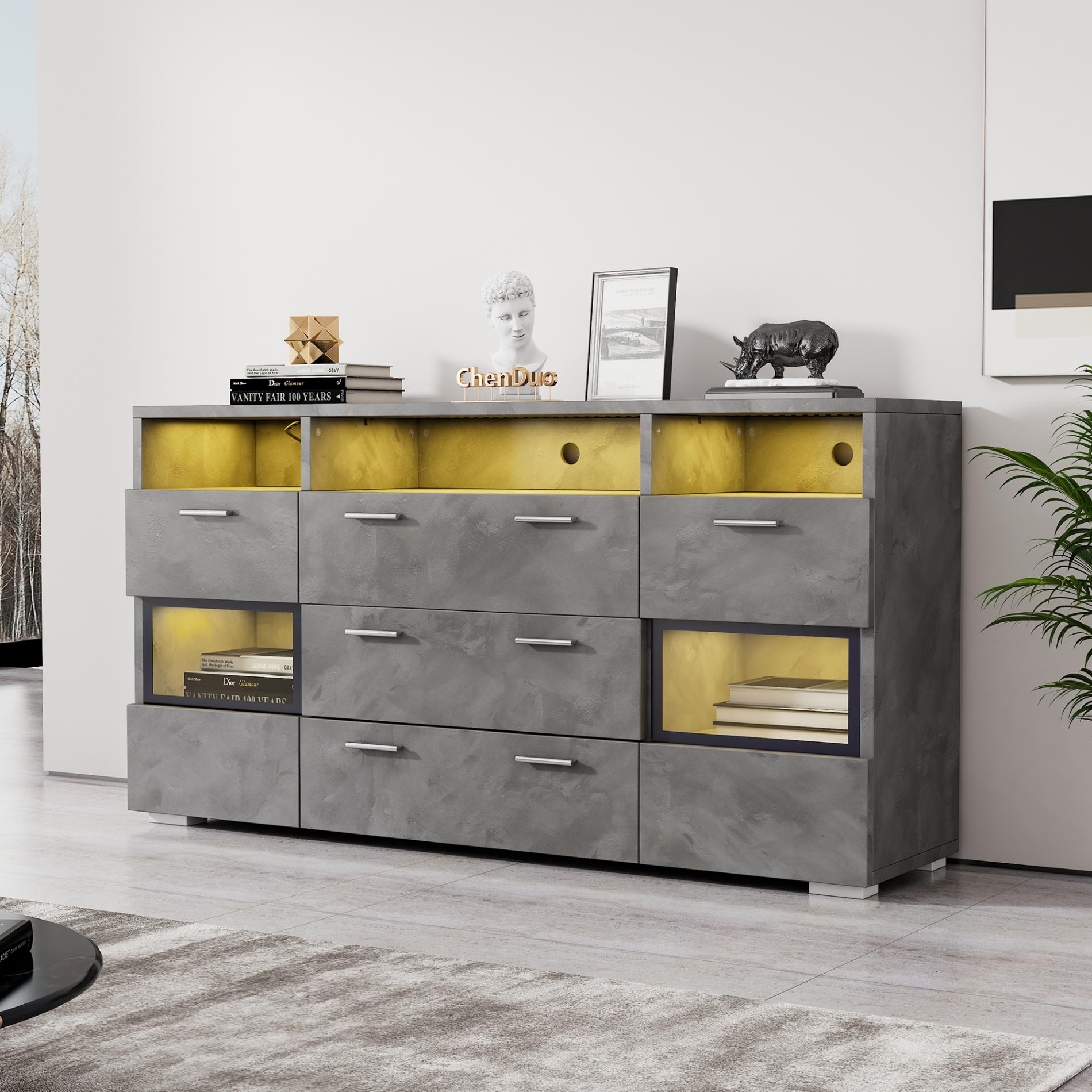 Meuble TV 140 Cm ROMIE - Portes Coulissantes Effet Lattes, Chêne - Pour écran Jusqu'à 60 Pouces