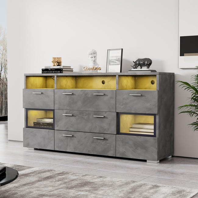 Meuble TV 140 Cm ROMIE - Portes Coulissantes Effet Lattes, Chêne - Pour écran Jusqu'à 60 Pouces