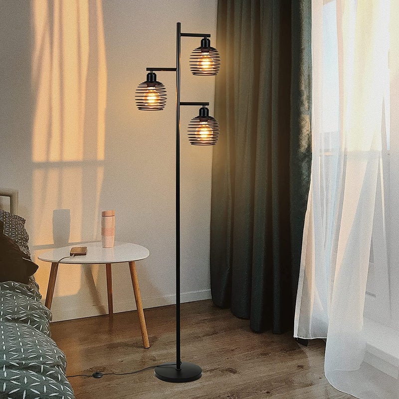 NETTLIFE Lampa podłogowa do salonu Vintage - e27 3 płomienie 25W przemysłowa czarna Lampa stojąca 152CM z włącznikiem nożnym
