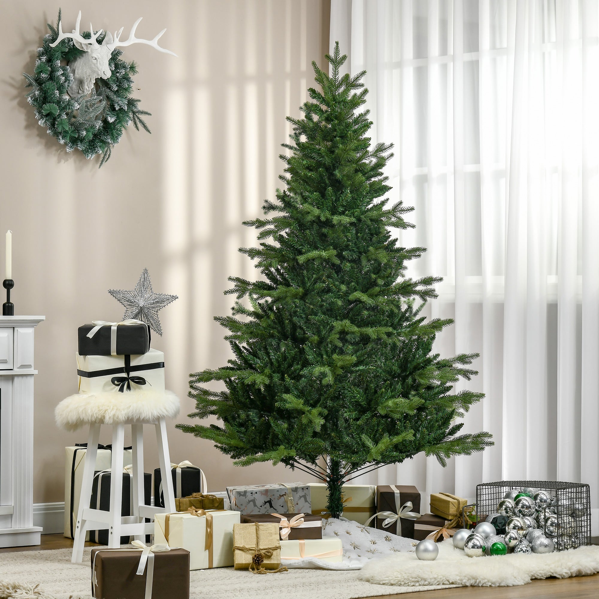 Albero Di Natale Artificiale HOMCOM 180 Cm - Decorato Con Pigne, 1443 Rami, Ignifugo, Base In Metallo