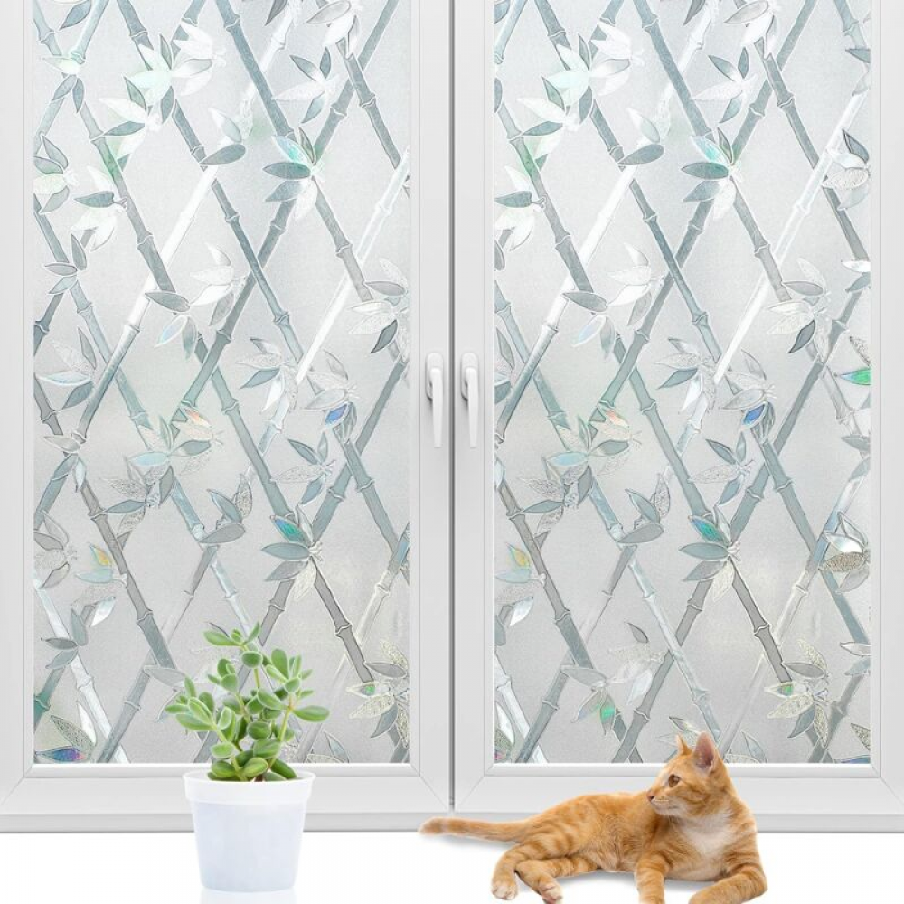 Folia okienna zapewniająca prywatność, 1 sztuka, 3D, bambusowa, statyczna, do szkła, 45x200 cm