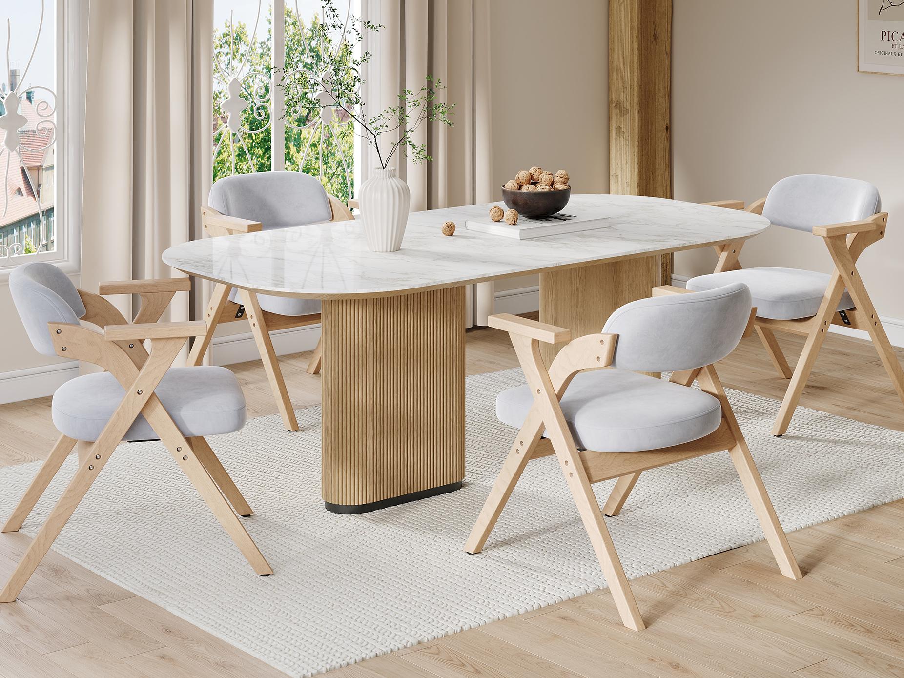 Zestaw 4 krzeseł do jadalni - składane - siedzisko z aksamitu - rama z litego drewna - szare