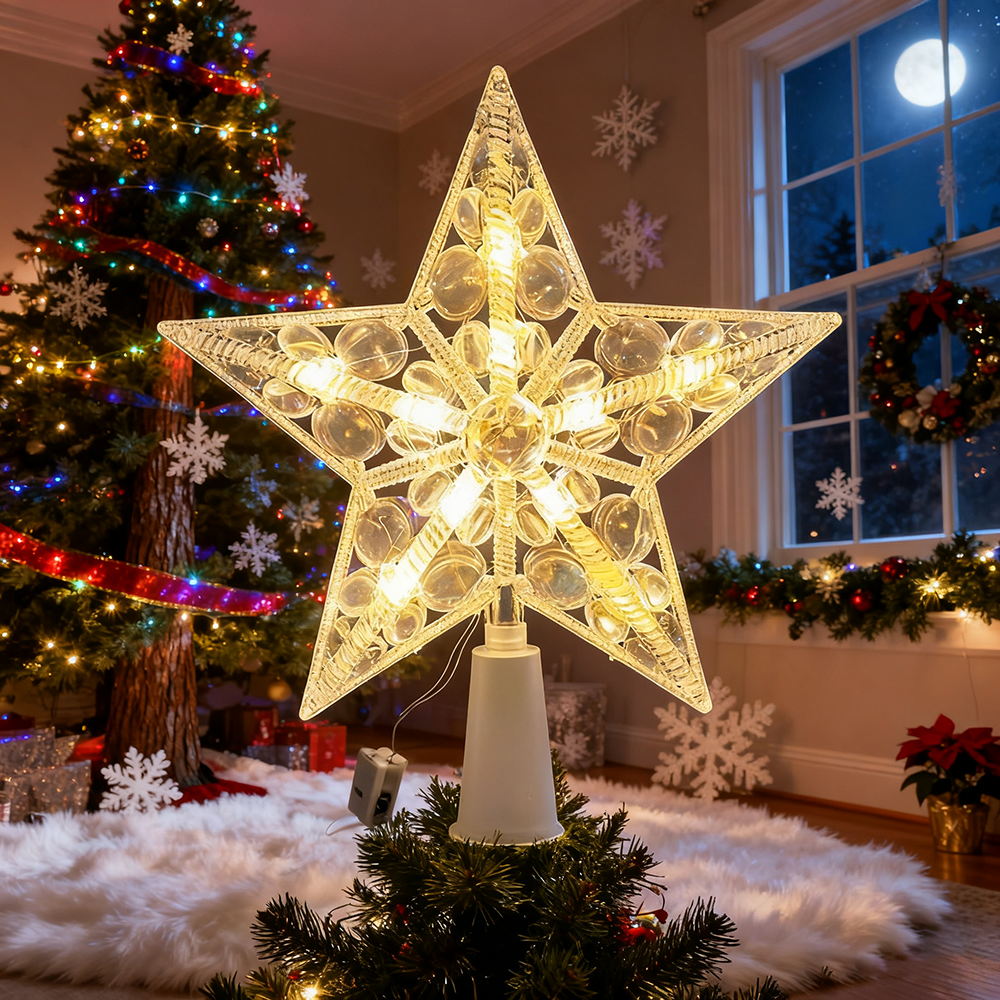 Décoration de sapin de Noël avec LED, Étoile décorative pour sapin de Noël, Décoration de Noël à piles, Lumière LED pour sapin de Noël, 30 cm - 8