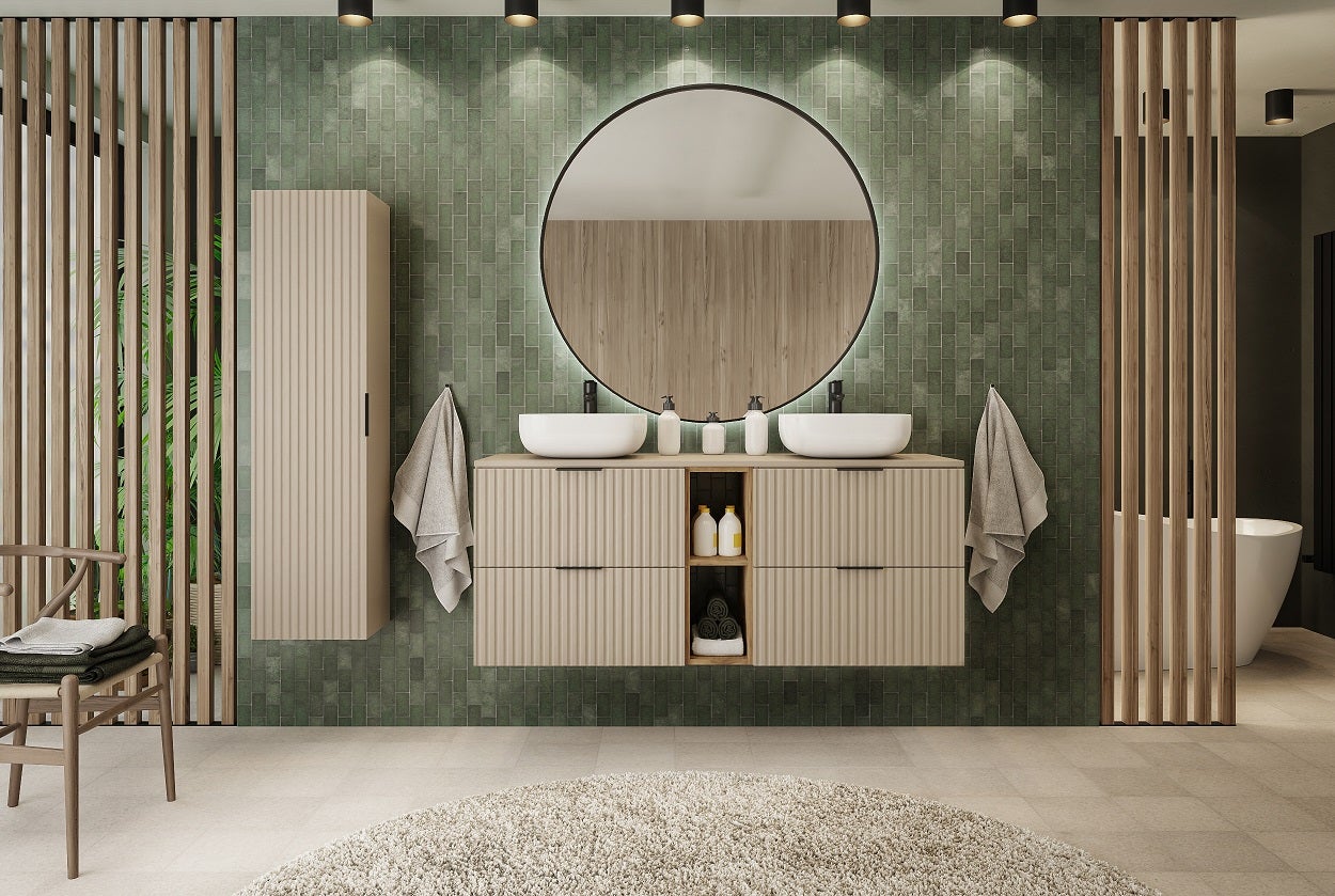 Meuble de salle de bain à suspendre avec le plan FLOW cachemire 120 cm - 2