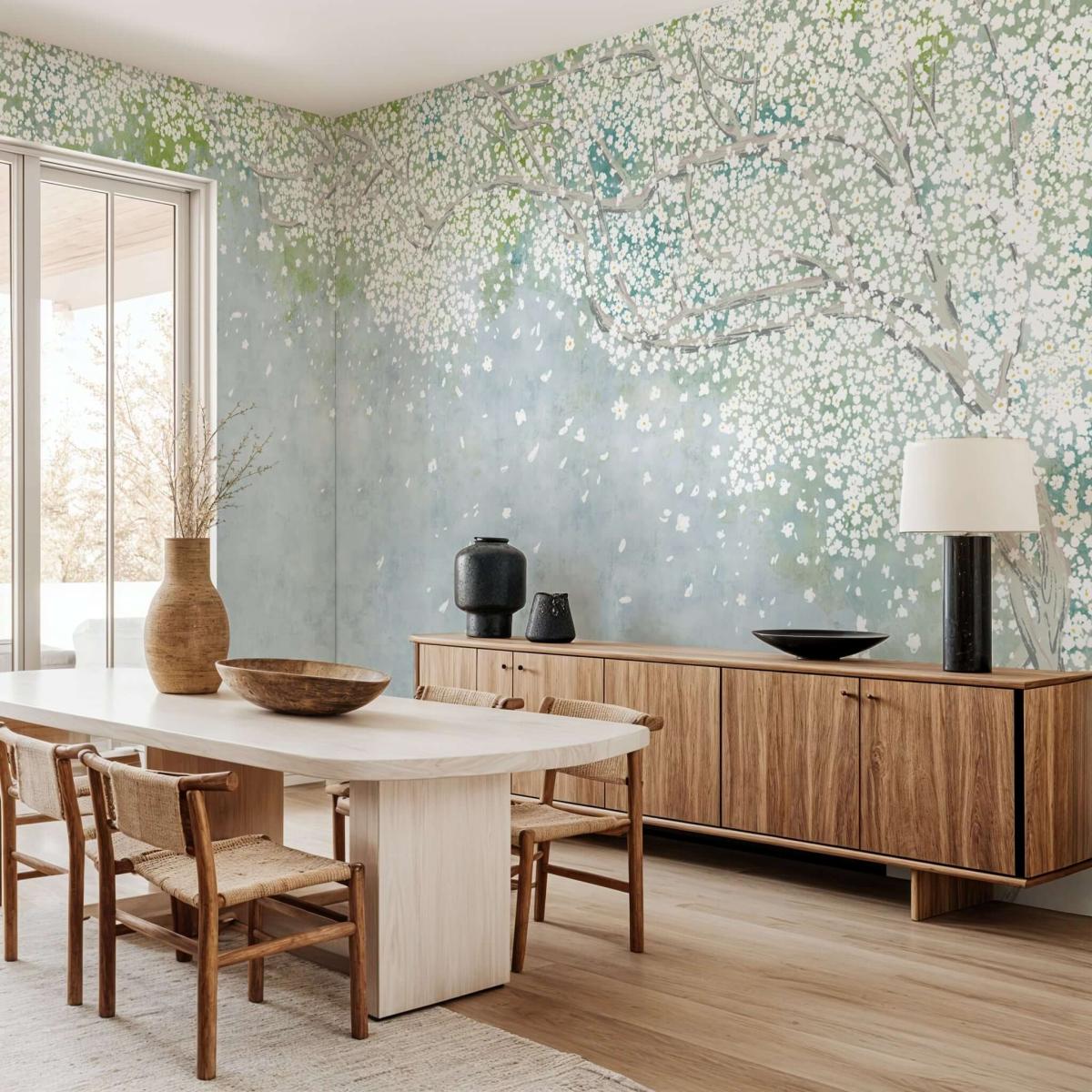 Papier peint panoramique et zen d'un arbre japonais avec fleurs ...