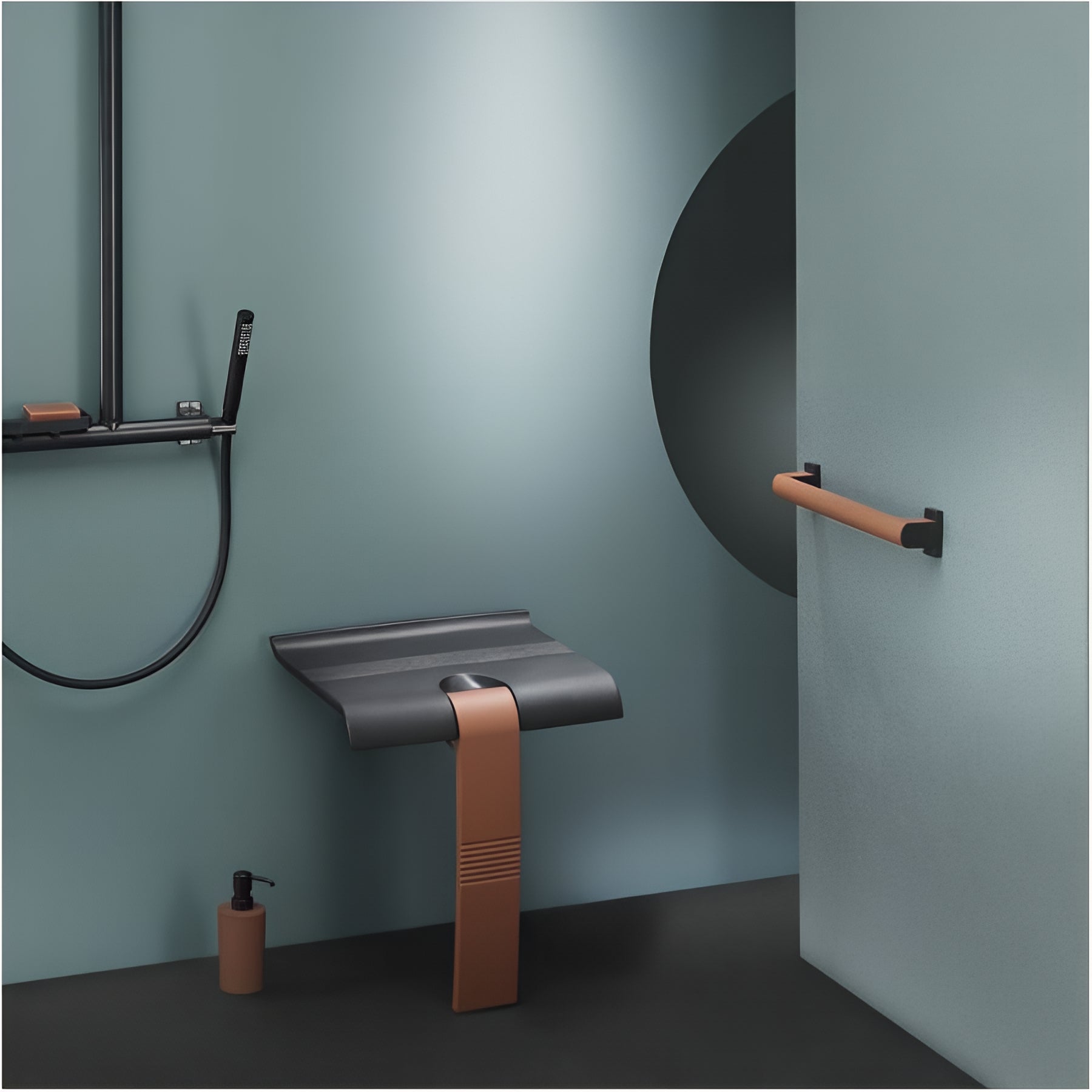PMR PELLET Asiento de ducha escamoteable confort Essential + Barra de