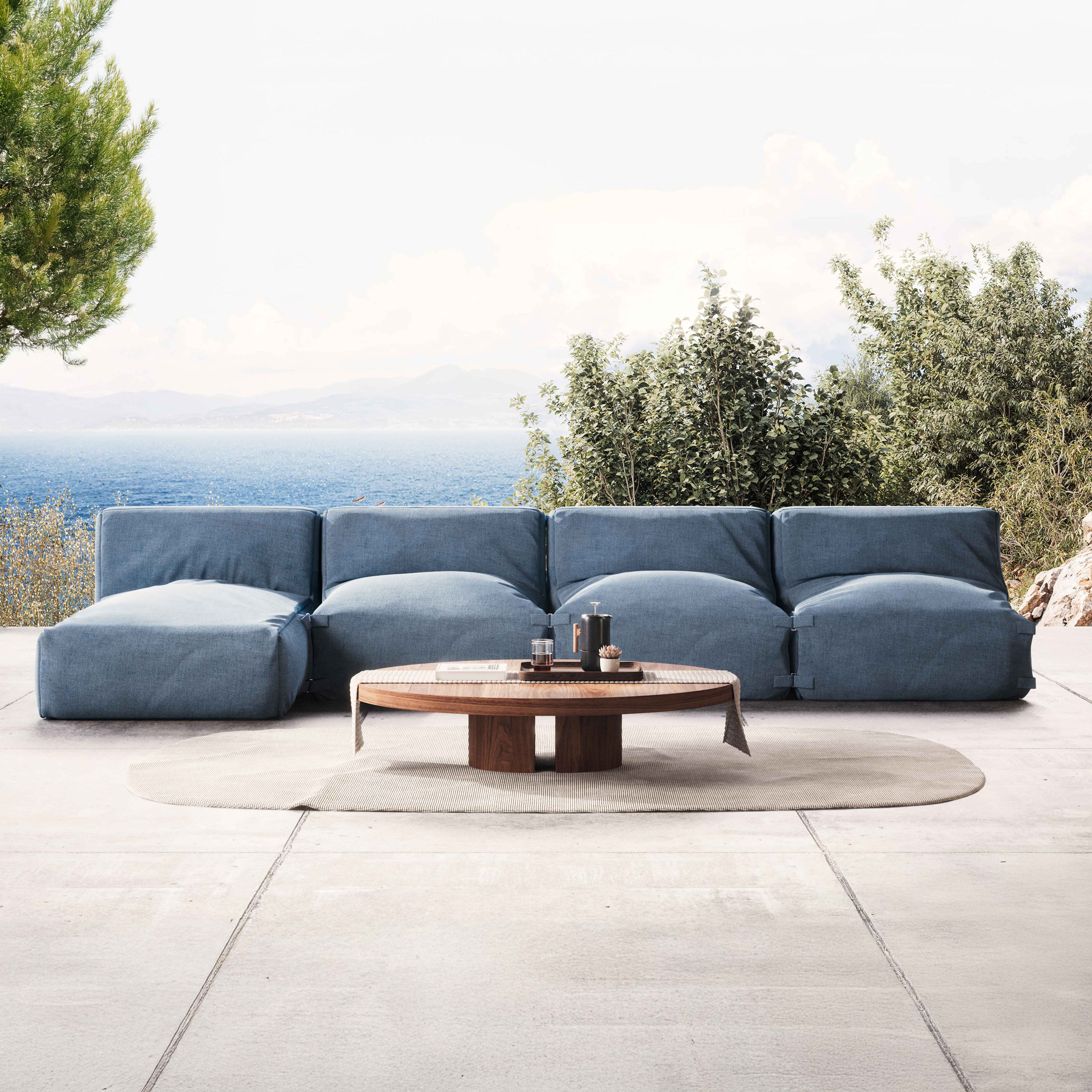 Oviala  Mueble De Jardín Modular De 4 Plazas Con Chaise Longue Pacífico, Mixi Azul , Leroy Merlin
