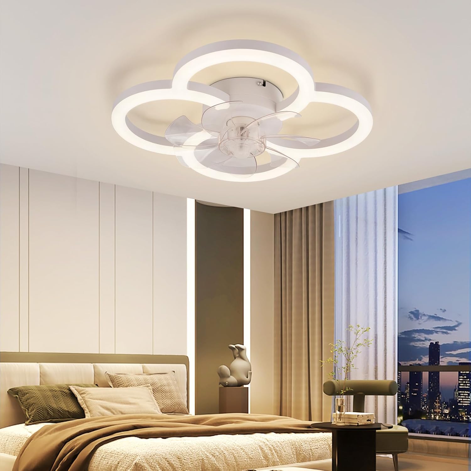 ZMH Ventilador de techo con luz, silencioso, 6 velocidades, moderno, regulable para sala de estar - 2
