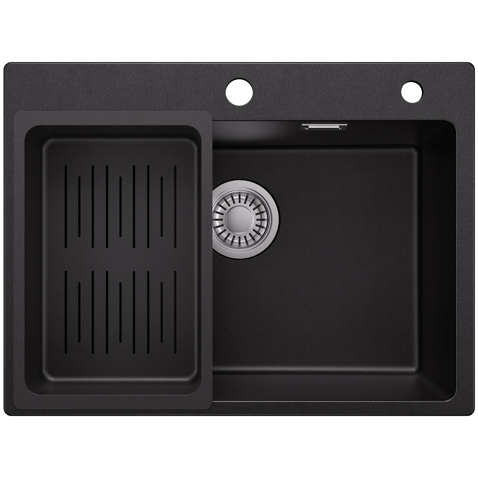 Lavello da cucina 60x45 cm in quarzo e resina, lavello a vasca singola nero, lavello a incasso - 3
