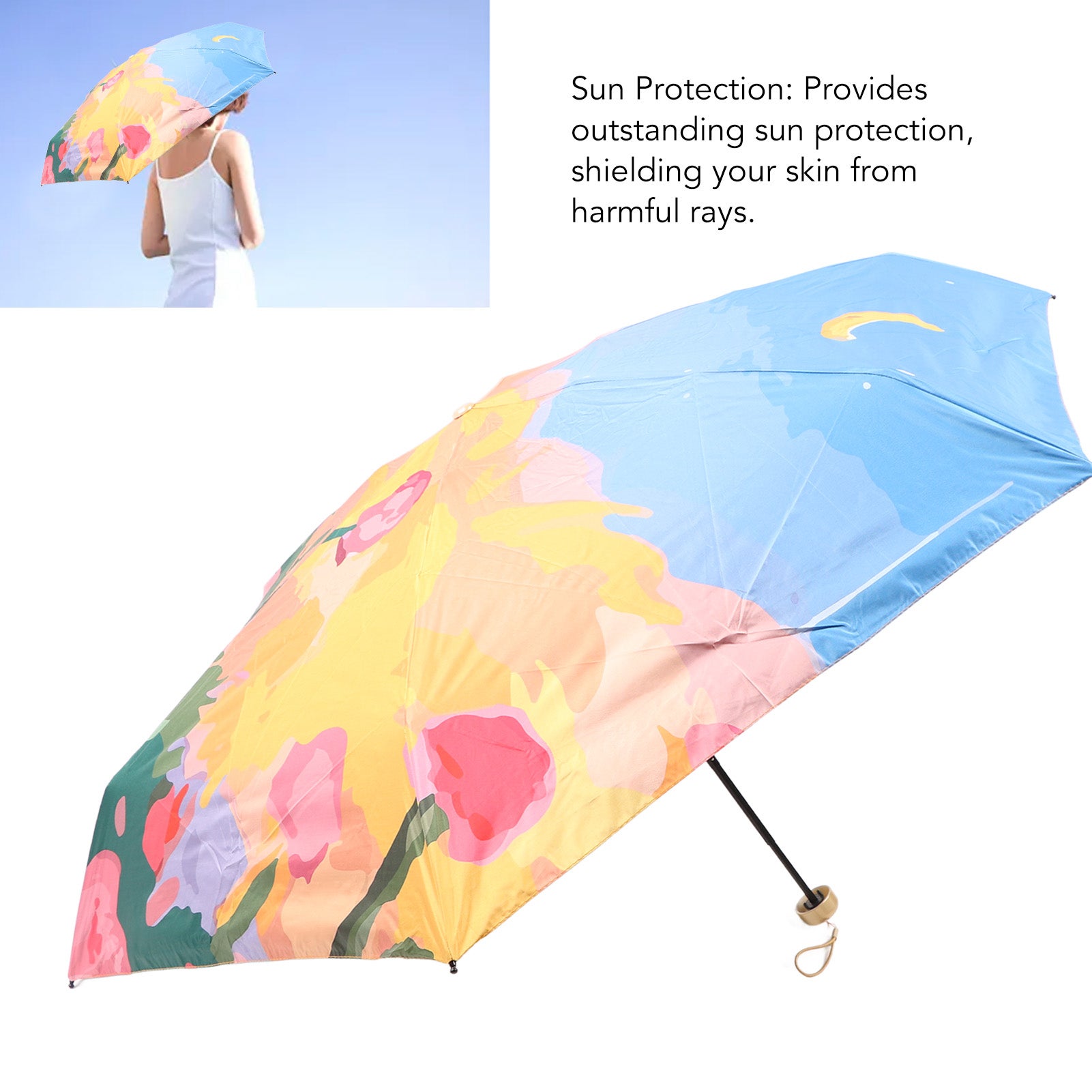 Parasol compact pliable à 5 niveaux et 6 baleines - Multi-usages - Protection contre le soleil et la pluie - Parapluie de voyage pour l'extérieur - 5