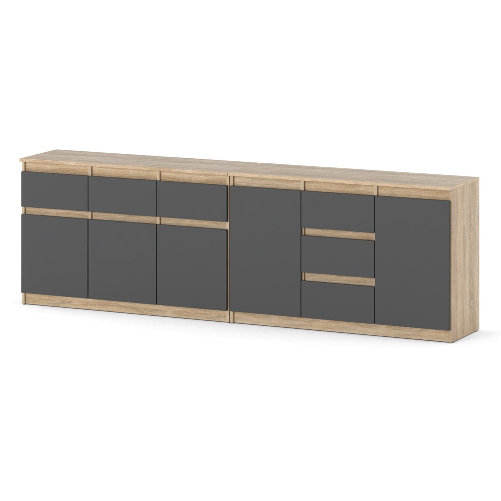 Komoda nowoczesna do sypialni 6 szuflad 240cm szafka dąb sonoma szara mat