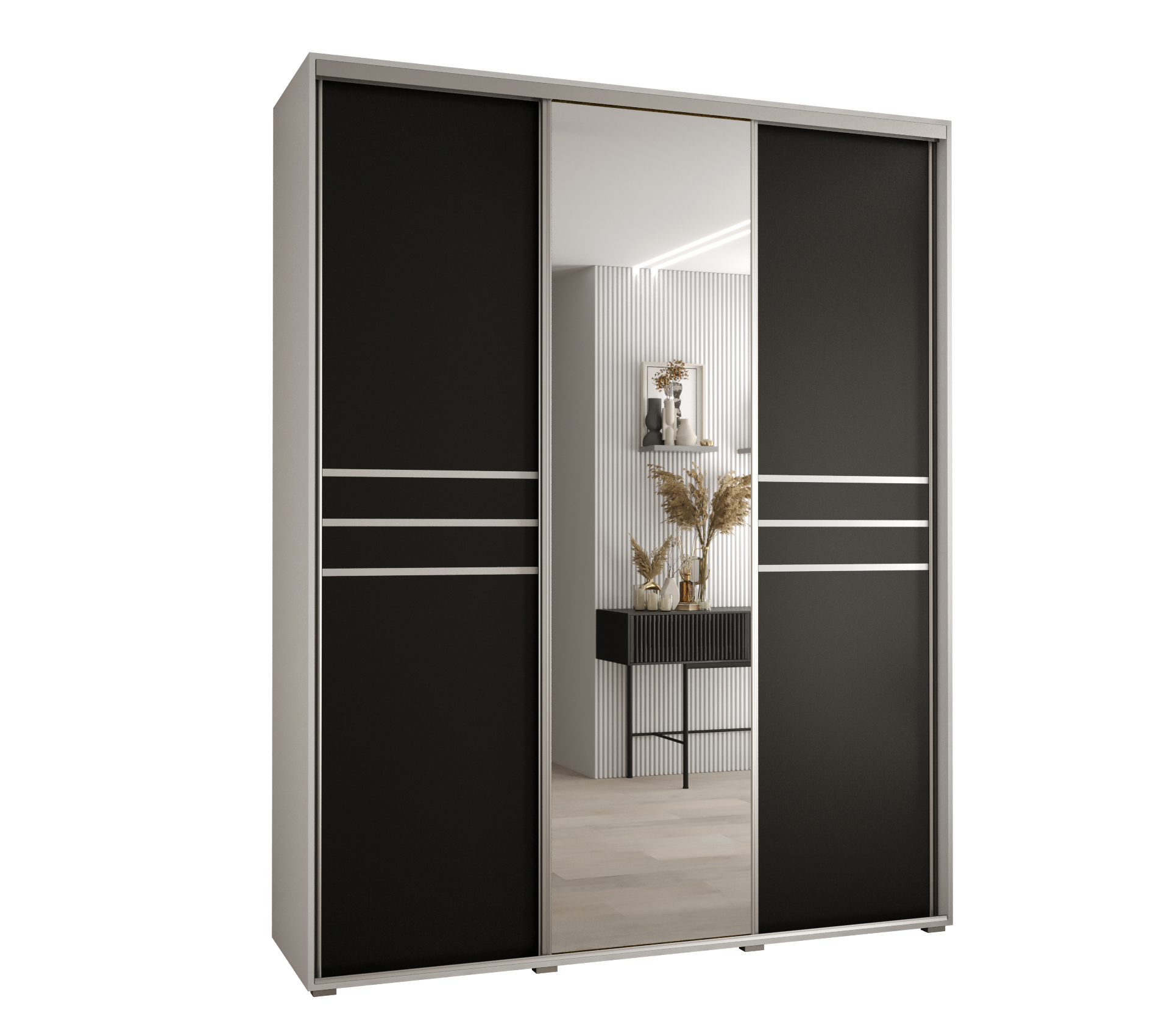 Szafa przesuwna z lustrem wysoka Davos 11 190 x 60 x 235,2 cm biały + czarny + u. srebrny - Abiks Meble