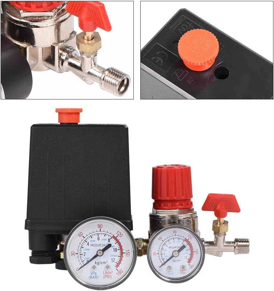 Compresseur Jauges de régulateur de soupape de commande de pressostat de compresseur d'air 220 V 0-180 psi avec connecteur rapide - 6