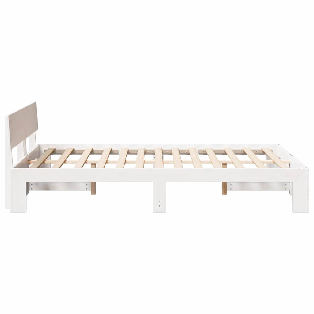 Cadre de lit avec tête de lit en pin massif blanc, 120 × 190 cm - 6
