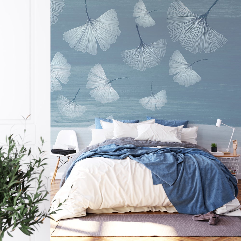 Papier peint bleu ginkgo asie L375cm x H260cm | Leroy Merlin