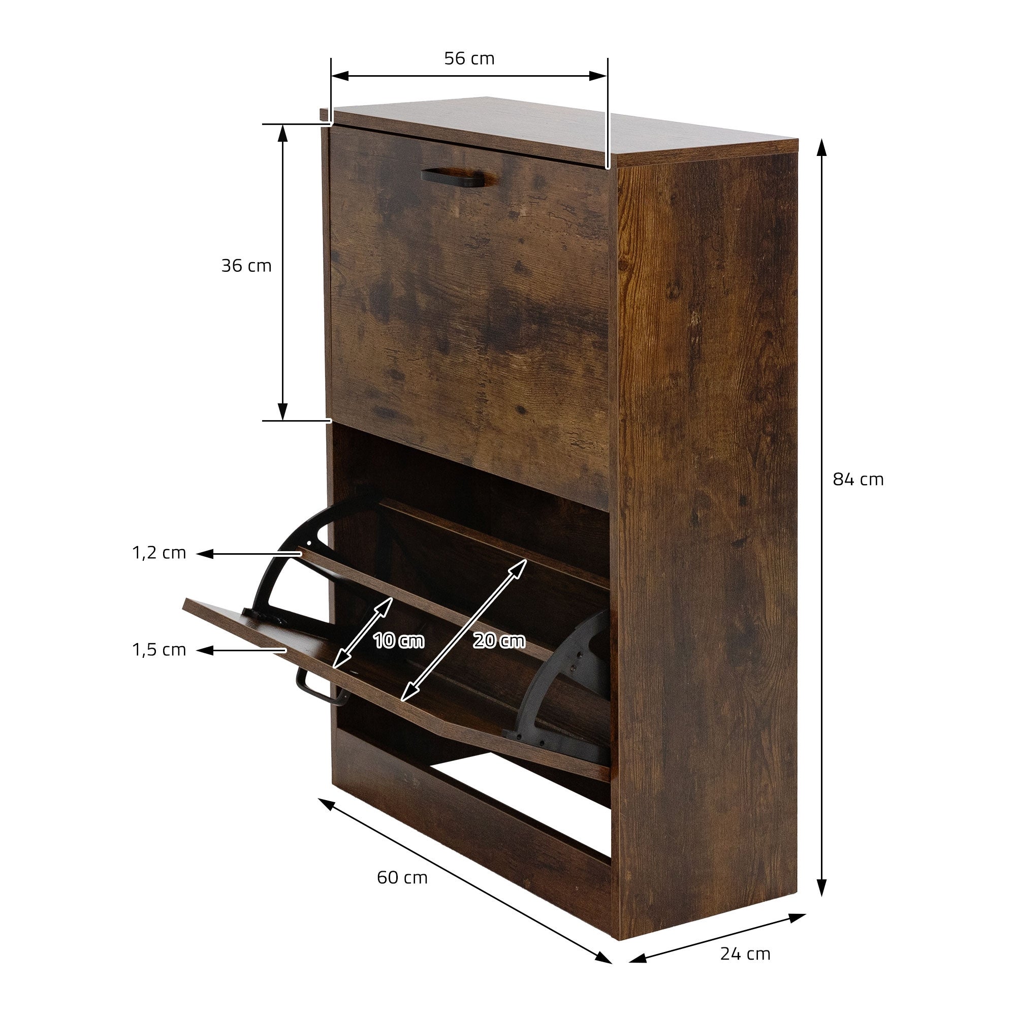 Armoire à chaussures avec 2 compartiments étagère rangement à chaussures marron - 5