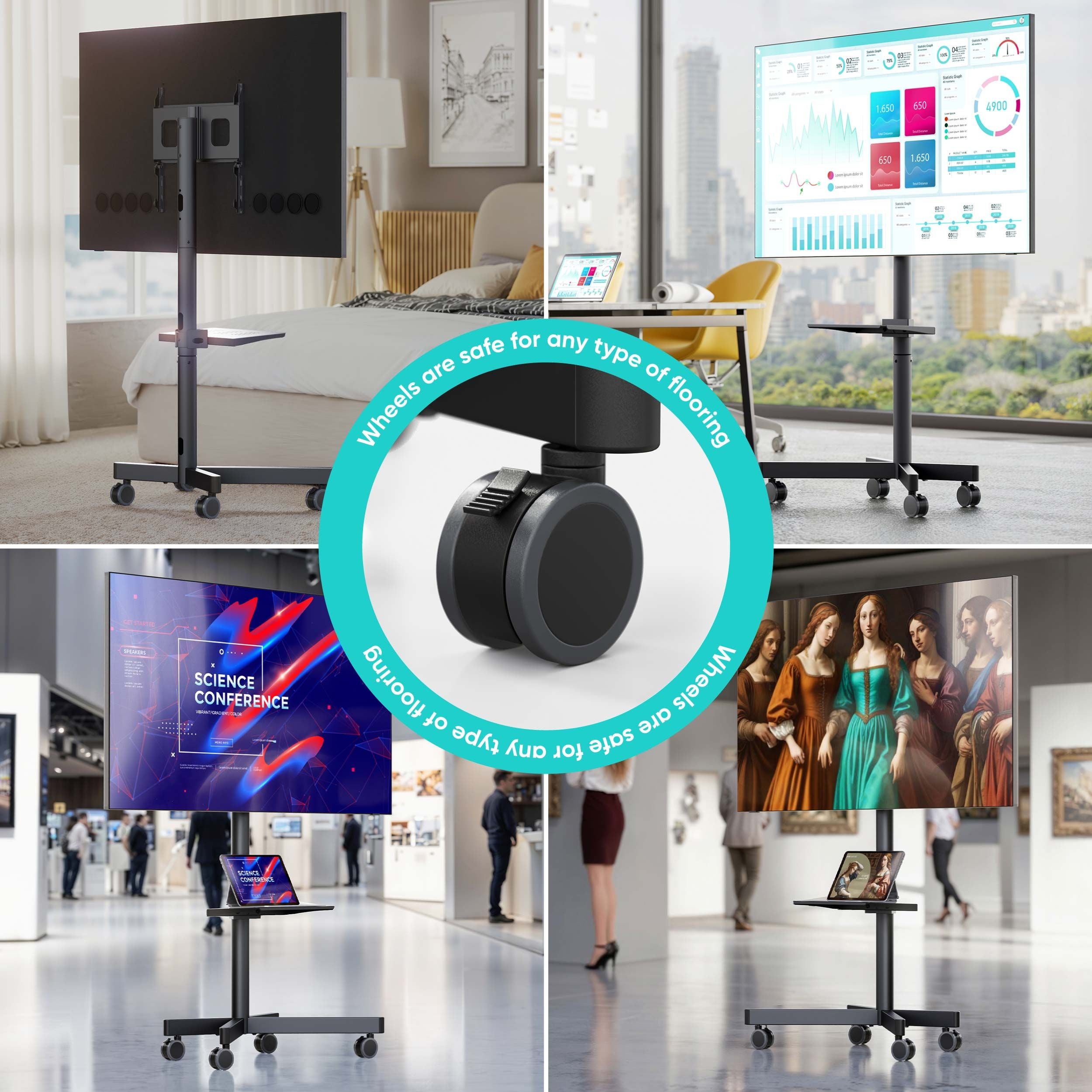 ONKRON Pied TV Universel Roulettes pour Ecran 23-60 Pouces, Support TV jusqu'à 40 kg Mobile sur Pied Max VESA 400x400 / Hauteur Réglable TS1137-B Noir - 6