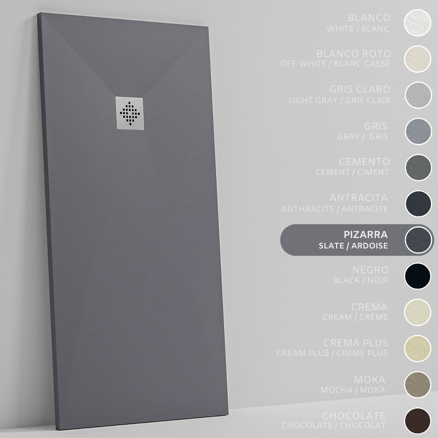 SOULHOME Brodzik prysznicowy– Żywica– Gel Coat– Gładka/Kamienna tekstura – Antypoślizgowy – Kolor łupkowy – 130x90- Niski 3 cm– Standard