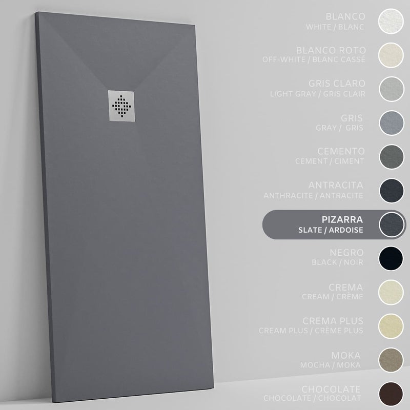 SOULHOME Brodzik prysznicowy– Żywica– Gel Coat– Gładka/Kamienna tekstura – Antypoślizgowy – Kolor łupkowy – 220X80- Niski 3 cm– Standard