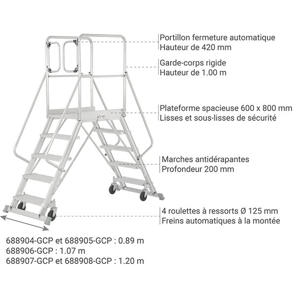 Plateforme mobile 2x4 marches - Hauteur max. de travail 2.97m - 688904-GCP - 3