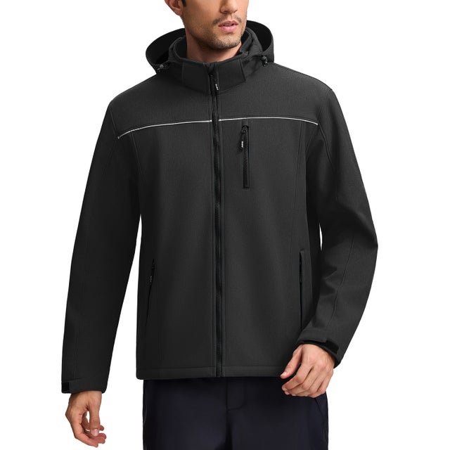 Veste de Travail Homme Taille M Blouson & Softshell - Imperméable, Anti-Vent, Fourré Chaud, Poches Multiples, Capuche Amovible - Noir
