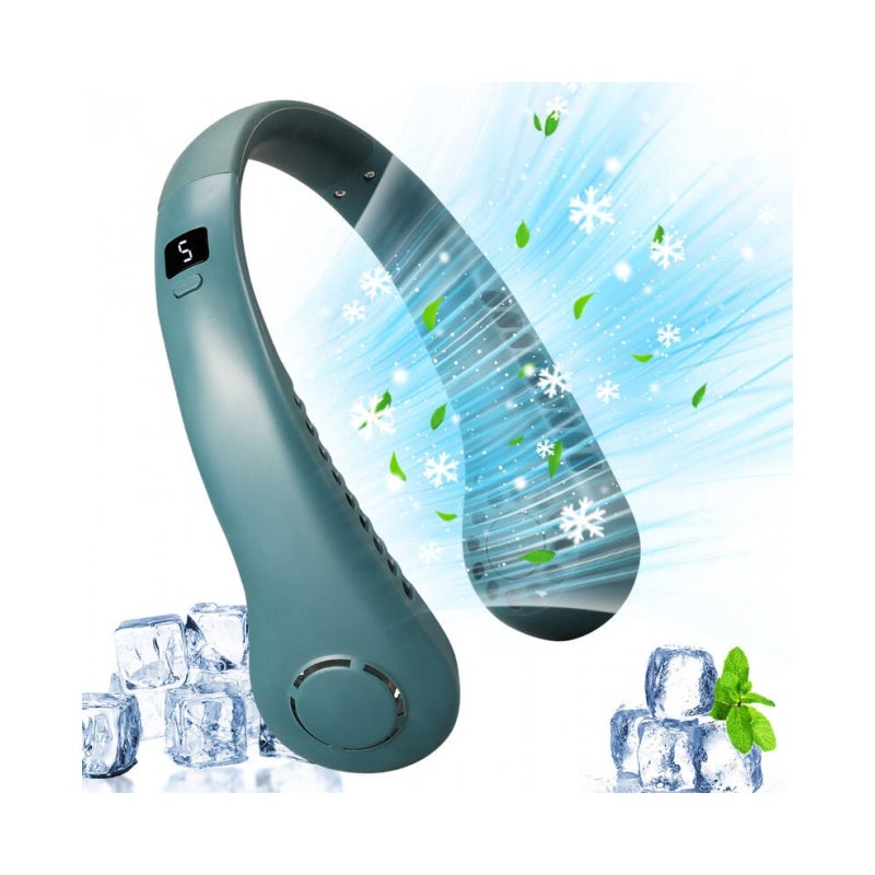 Zielony, przenośny wentylator bezłopatkowy, 5-biegowy, cyfrowy wyświetlacz, duża pojemność 3000 mAh, mały, ręczny wentylator z możliwością ładowania p