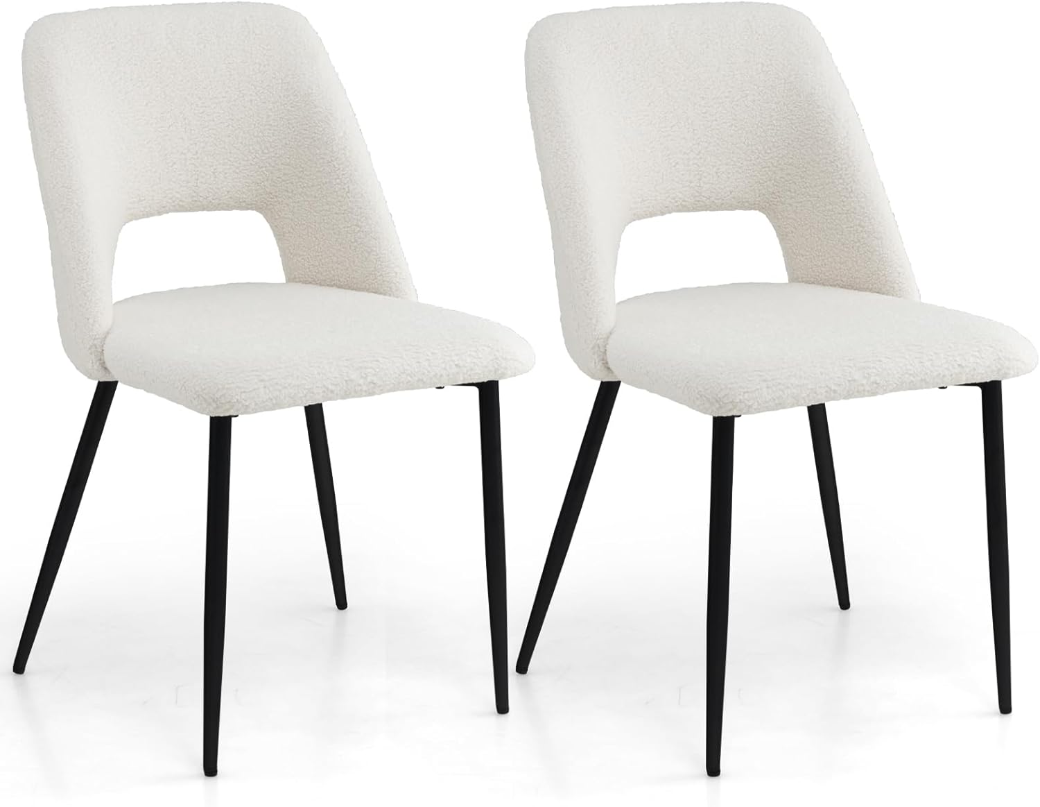 Zestaw 2 Krzeseł do Jadalni, Kuchennych, Zestaw 2 Krzeseł Tapicerowanych z Siedziskiem z Tkaniny Teddy, Oparciem z Wgłębieniem, Metalowymi Nogami