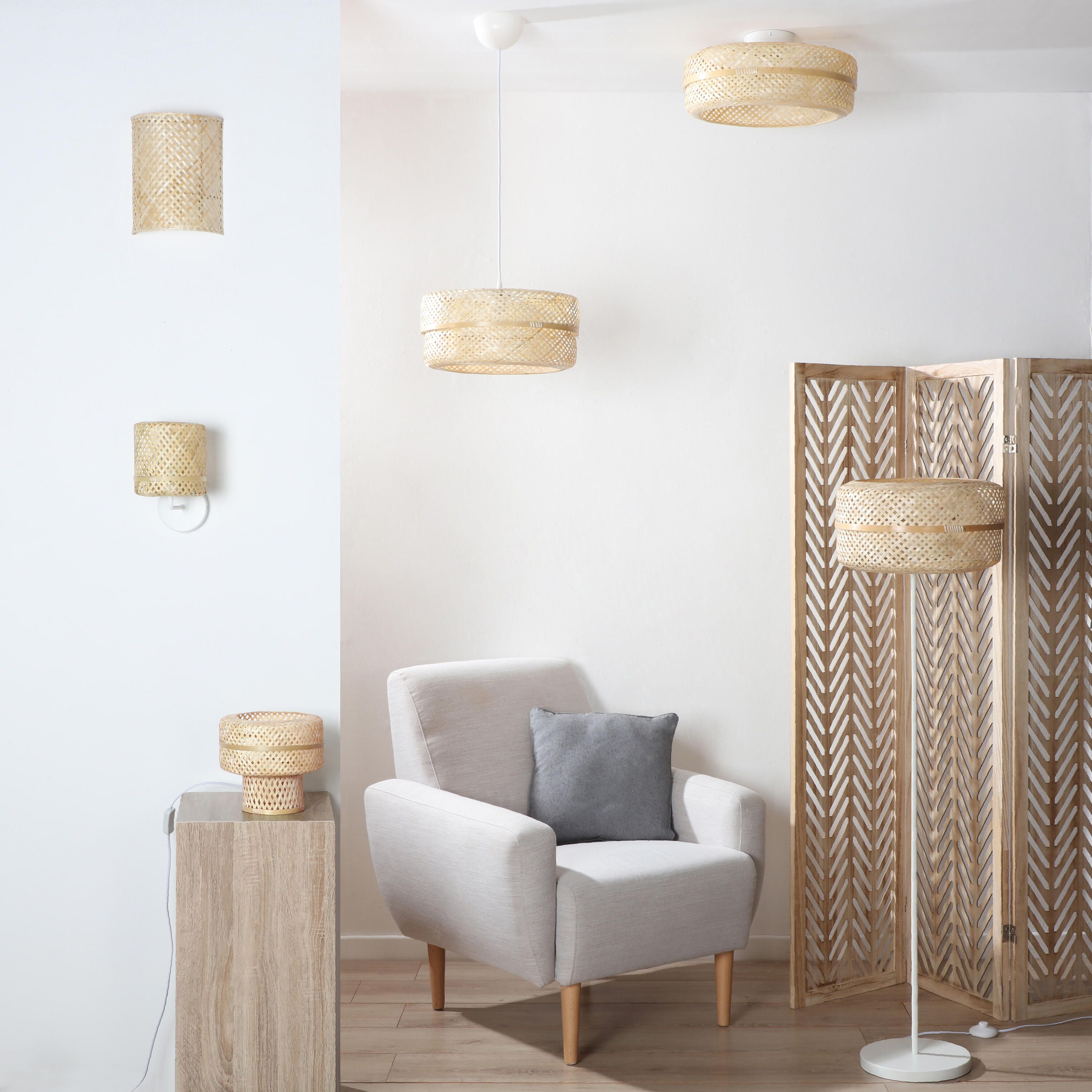 INSPIRE - Candeeiro de pé PALANGA - 1 x E27 Máx. 40 W - A. 140 cm - Bambu - 6