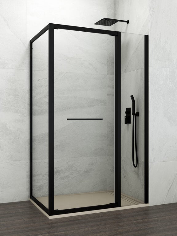 Paravan colț SPAZIO panou fix 30 + ușă 65 + lateral fix 95x70 cm (90-92.5/66.5-69) negru mat