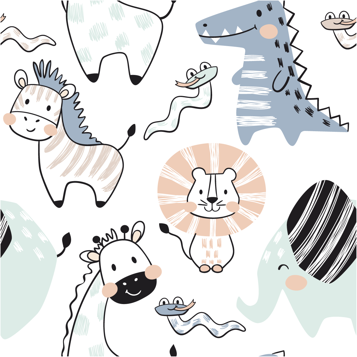 Adesivo carta da parati dei bambini animali della foresta incantata - Sticker adesivo - adesivi murali - 60x60cm - 2