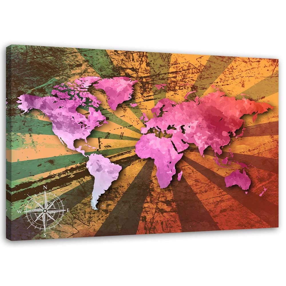 Obraz na płótnie, Różowa mapa świata vintage 100x70