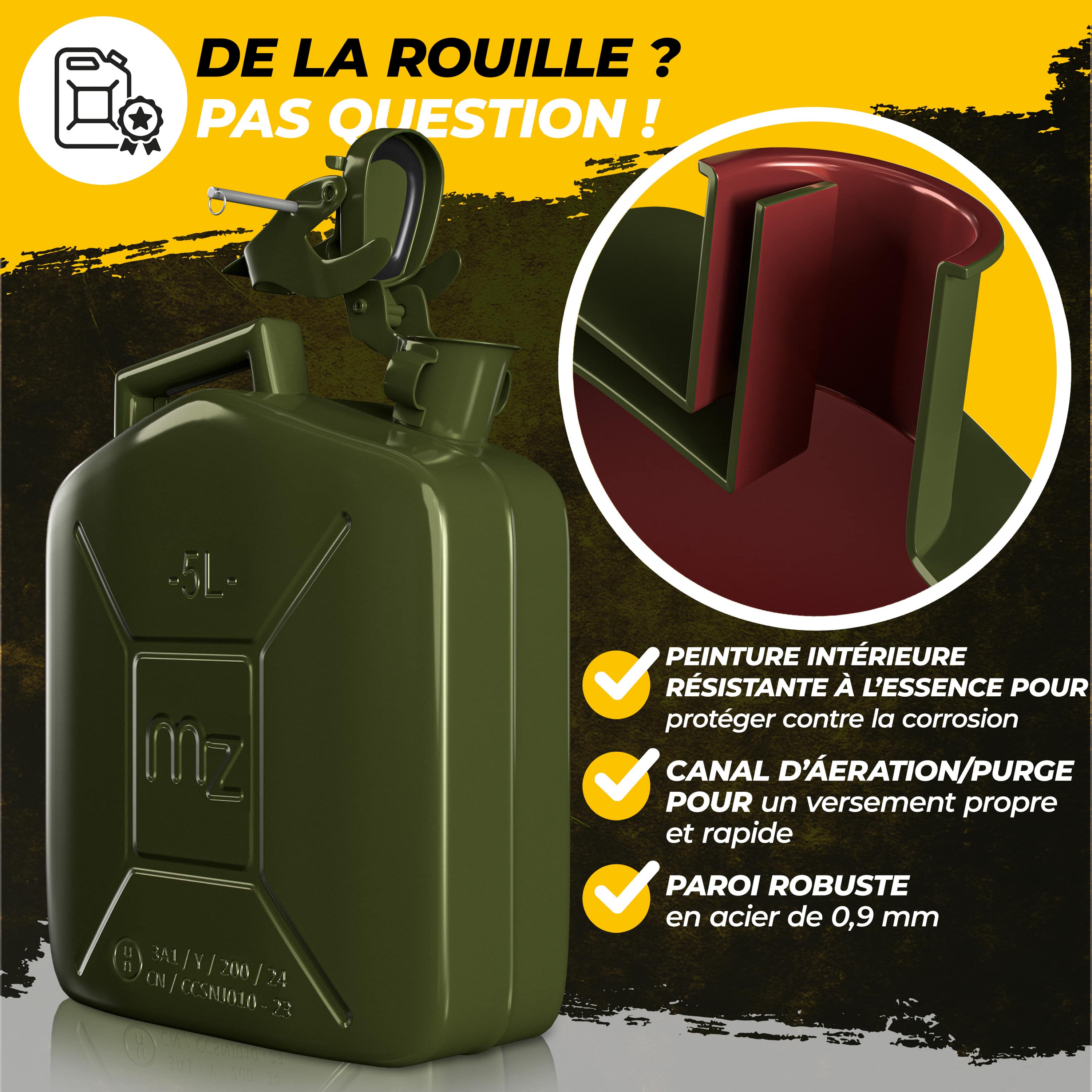 MONZANA® 3x Jerrican essence 5L métal homologation ONU bec verseur transport liquides diesel essence voiture huile moto bidon eau récipient carburant - 4