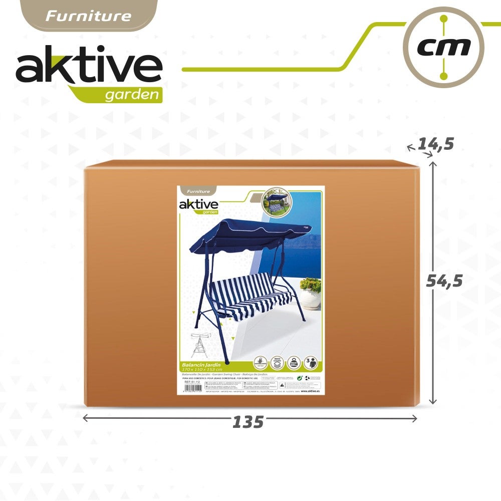 Assento de balanço de jardim azul e branco com toldo basculante de 3 lugares Aktive - 8