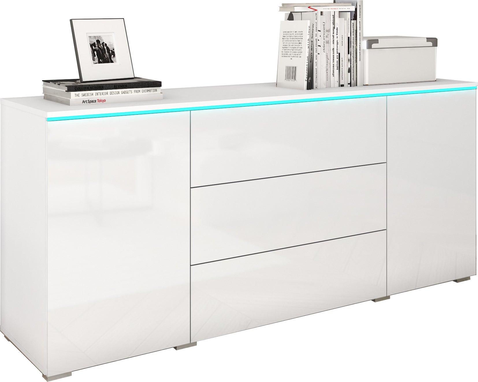 Komoda VEVE 150 cm w kolorze biały/biały połysk .