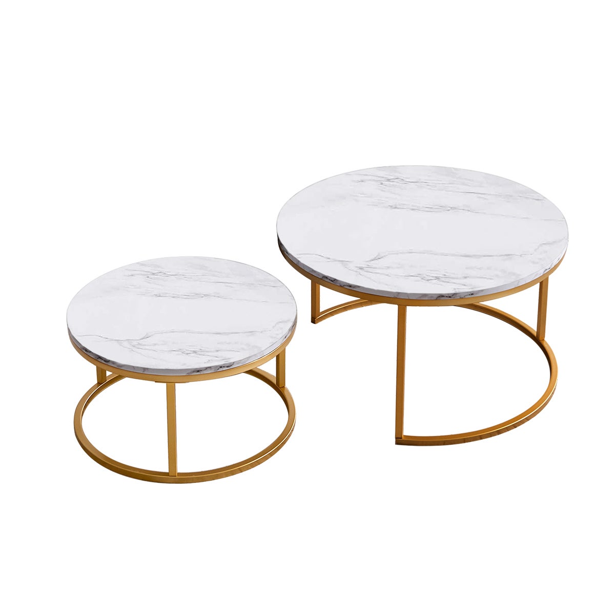 DreamMespace Lot de 2 Tables Basses Gigognes 80/60 cm - Effet Marbre Blanc et Pieds Métal Doré, Modulable - 5