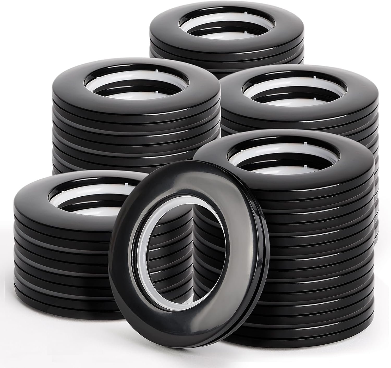 42 mm kółka do zasłon PP - 32 sztuki, czarne, do karnisza - kółka przelotowe do majsterkowania i okien