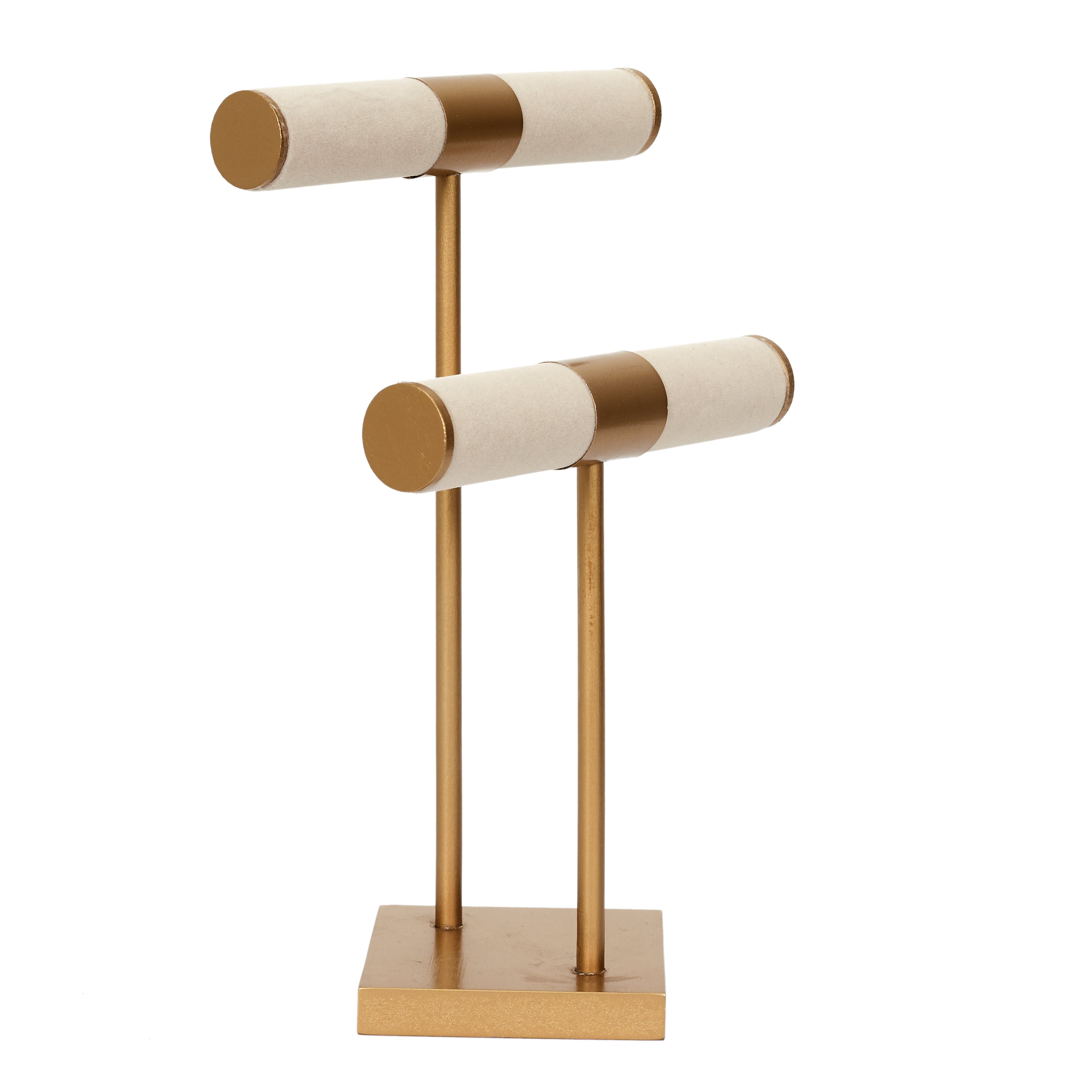 Porte-bijoux - Home Deco Factory - Double - Beige - Pied Doré - H29,5 X L21 X P14 Cm - 2