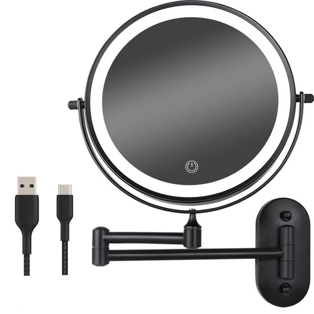 Mirlux Miroir de maquillage avec éclairage LED - Rechargeable - Grossissement x5 - Miroir de rasage - Miroir de salle de bain - Noir