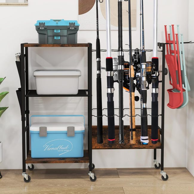 COSTWAY Support Canne a Peche, Porte Canne a Peche pour Garage, Chariot de Rangement à 3 COSTWAY Support Canne a Peche, Porte Canne a Peche pour Garage, Chariot de Rangement à 3