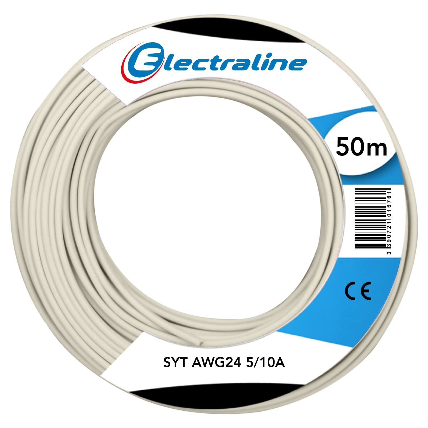 Electraline Kabelkranz SYT AWG24 – 50 M, Elfenbeinfarben, 2 Paar, 5/10A, Für Innenbereich