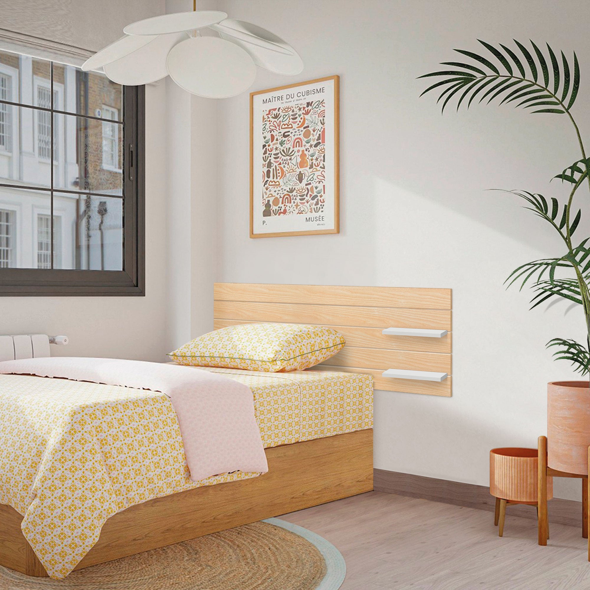 DHOME Testiera con ripiani in legno riciclato DM Parete sospesa Stile Pallet Letto Orizzontale (Legno Naturale/Bianco, 160 cm) - 7