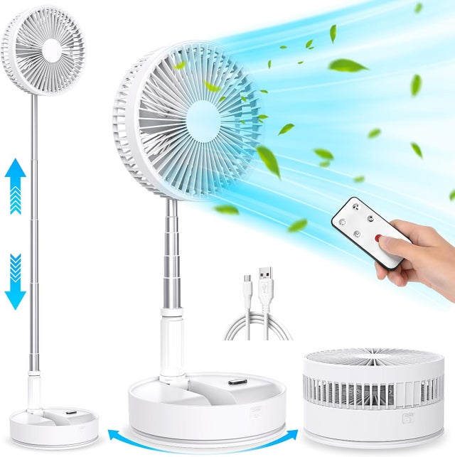 Ventilateur sur pied oscillant pliable avec télécommande, petit ventilateur USB rechargeable, ventilateur sur pied plié