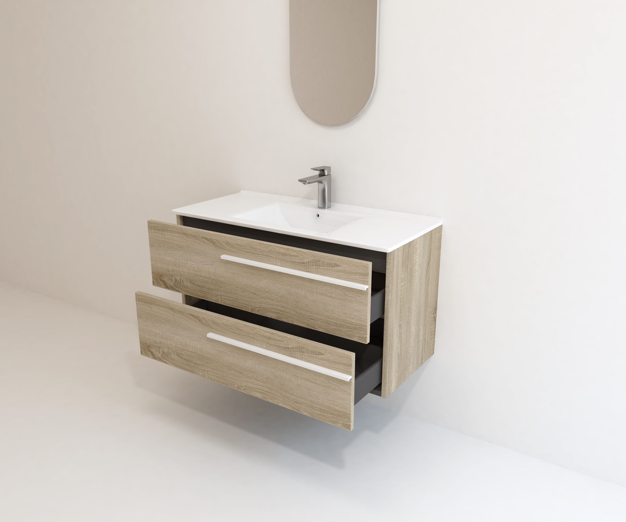 Ensemble de meubles de salle de bain Mapau CURIE, deux tiroirs, chêne Bardolino, 100 cm + vasque + miroir Capsule - 5