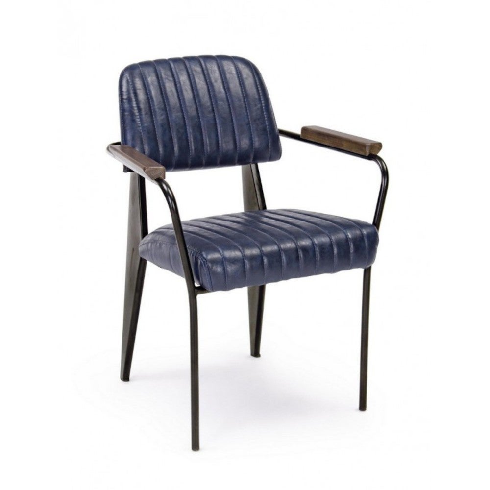 Chaise de style vintage Nelly en éco-cuir avec accoudoirs bleus 84 h cm - 6